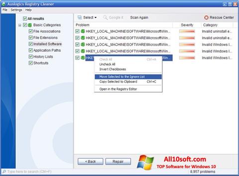 Screenshot Auslogics Registry Cleaner für Windows 10