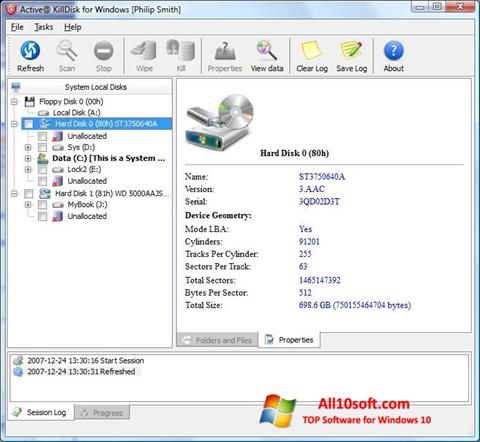 Screenshot Active KillDisk für Windows 10
