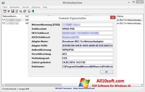 Screenshot WirelessKeyView für Windows 10