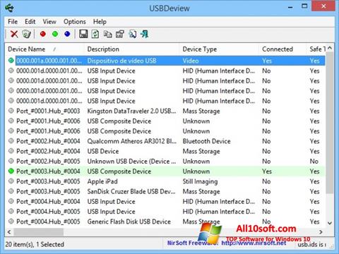 Screenshot USBDeview für Windows 10