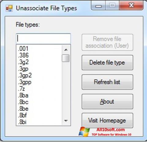 Screenshot Unassociate File Types für Windows 10