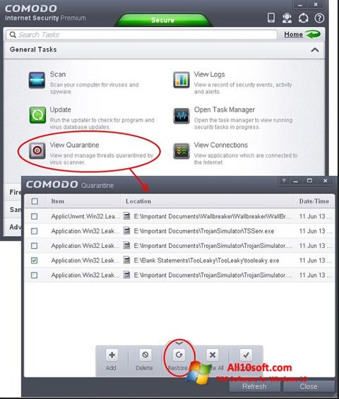 Screenshot Comodo Internet Security für Windows 10