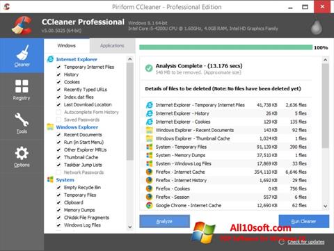 Screenshot CCleaner für Windows 10